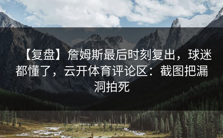 【复盘】詹姆斯最后时刻复出，球迷都懂了，云开体育评论区：截图把漏洞拍死