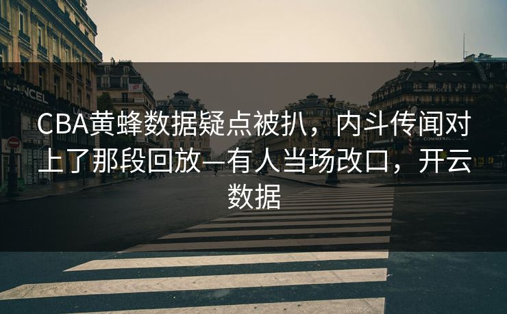 CBA黄蜂数据疑点被扒，内斗传闻对上了那段回放—有人当场改口，开云数据