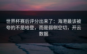 世界杯赛后评分出来了：海港最该被夸的不是哈登，而是弱侧空切，开云数据