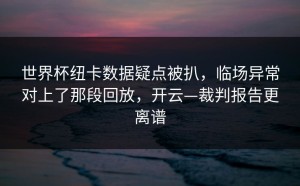 世界杯纽卡数据疑点被扒，临场异常对上了那段回放，开云—裁判报告更离谱